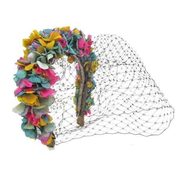 Diadema Velo Verde fucsia y mostaza