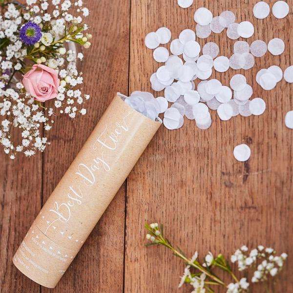 Mini Cañon confeti blanco boda
