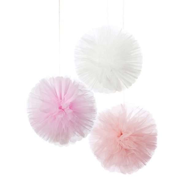Pompones de tul rosa y blanco